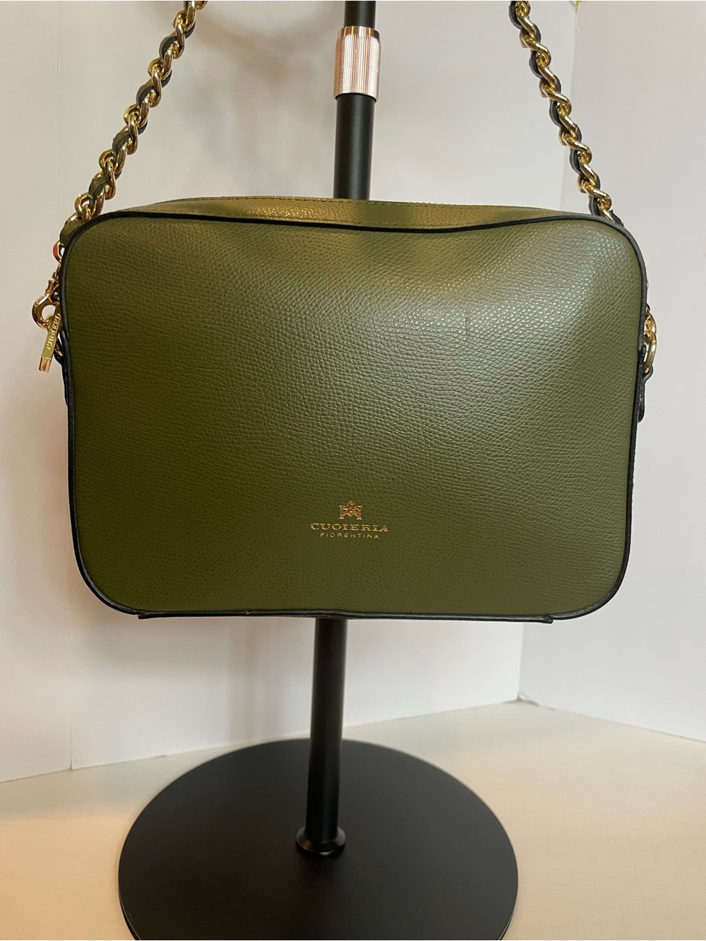 Cuoferra Olive Green Leather Shoulder Bag with Chain Strap